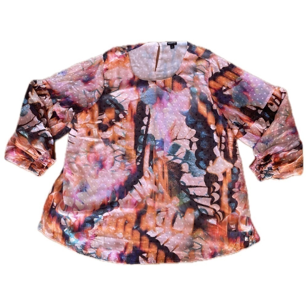 Torrid Womens Chiffon Clip Dot Blouson Sleeve
Butterfly Top Size 3X Fairy